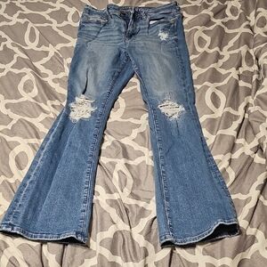 American Eagle Outfitters Flare Distressed Blue Jeans